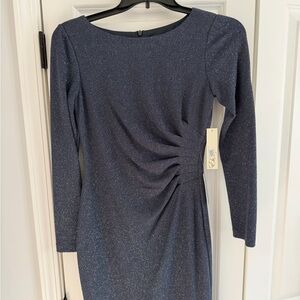 Eliza J Shimmering Midnight Blue Long Sleeve Dress